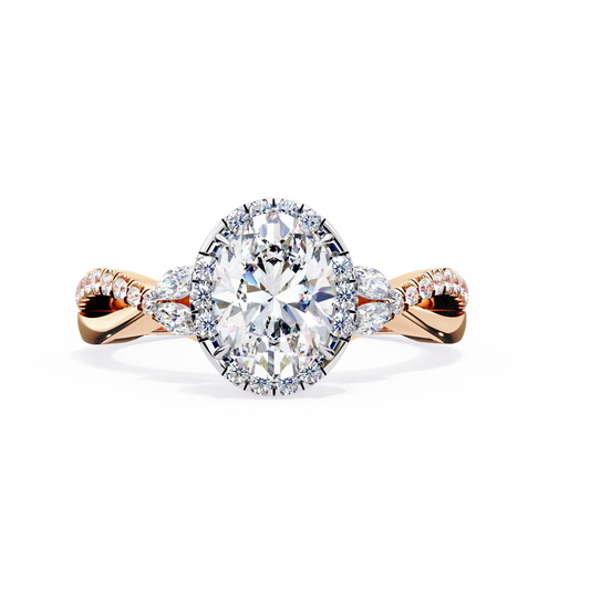 Finora Jewelry Oval Halo Diamond Engagement Ring – Twisted Pavé Band with Pear Accents – Available in 10K, 14K Gold (White, Rose, Yellow), 925 Sterling Silver & Platinum