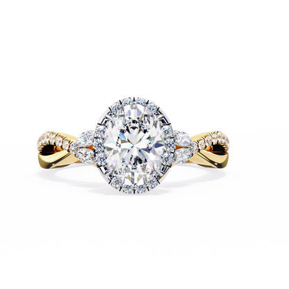 Finora Jewelry Oval Halo Diamond Engagement Ring – Twisted Pavé Band with Pear Accents – Available in 10K, 14K Gold (White, Rose, Yellow), 925 Sterling Silver & Platinum