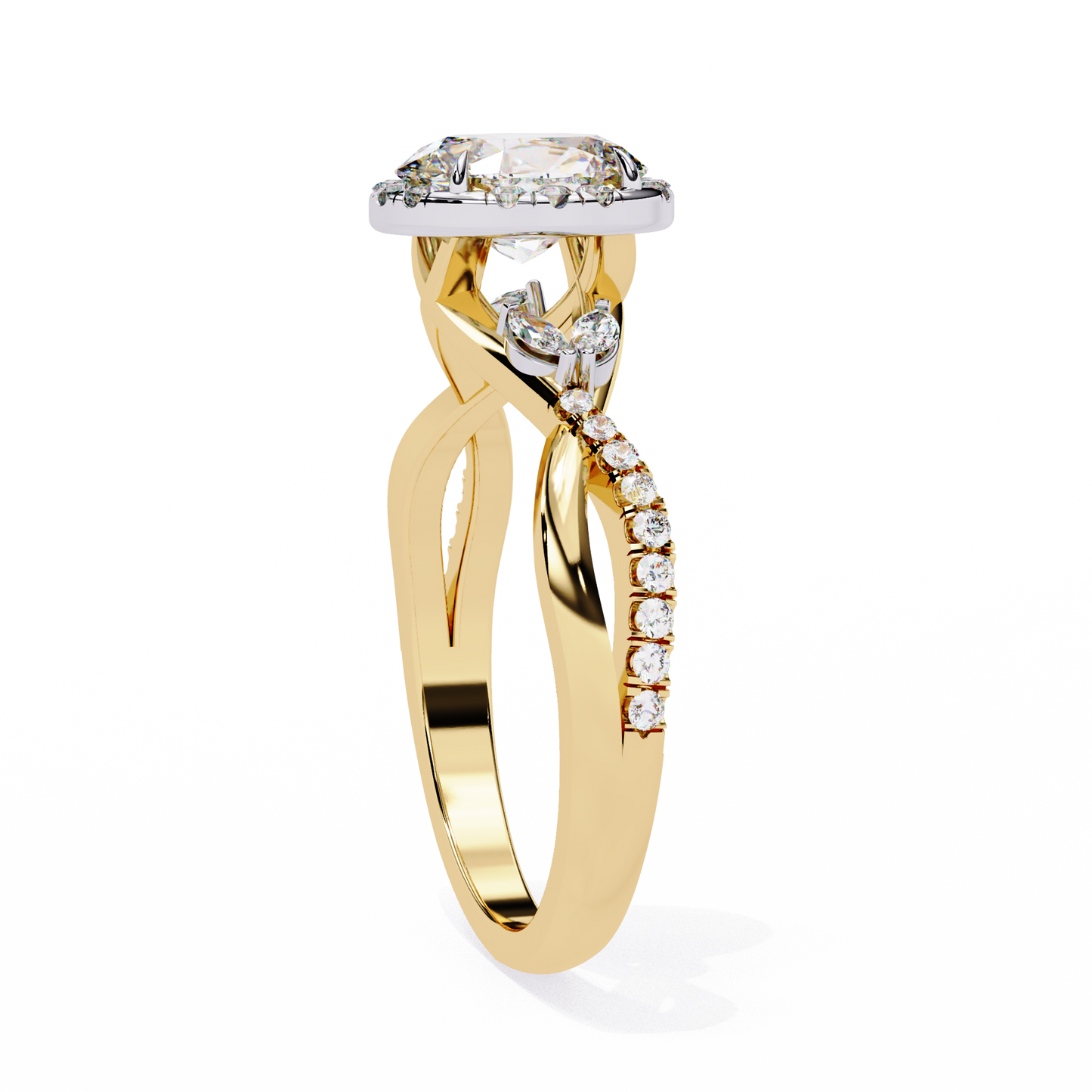 finora jewelry oval halo diamond engagement ring – twisted pavé band with pear accents – available in 10k, 14k gold (white, rose, yellow), 925 sterling silver & platinum