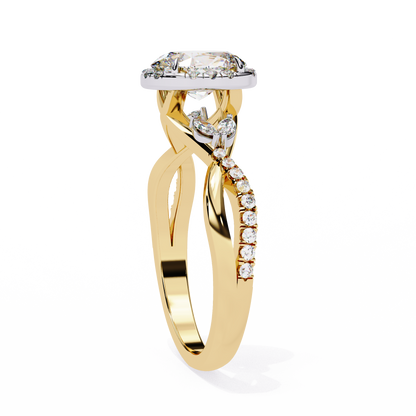 Finora Jewelry Oval Halo Diamond Engagement Ring – Twisted Pavé Band with Pear Accents – Available in 10K, 14K Gold (White, Rose, Yellow), 925 Sterling Silver & Platinum