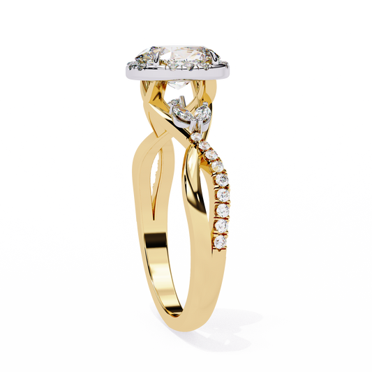 Finora Jewelry Oval Halo Diamond Engagement Ring – Twisted Pavé Band with Pear Accents – Available in 10K, 14K Gold (White, Rose, Yellow), 925 Sterling Silver & Platinum