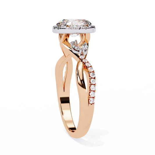Finora Jewelry Oval Halo Diamond Engagement Ring – Twisted Pavé Band with Pear Accents – Available in 10K, 14K Gold (White, Rose, Yellow), 925 Sterling Silver & Platinum