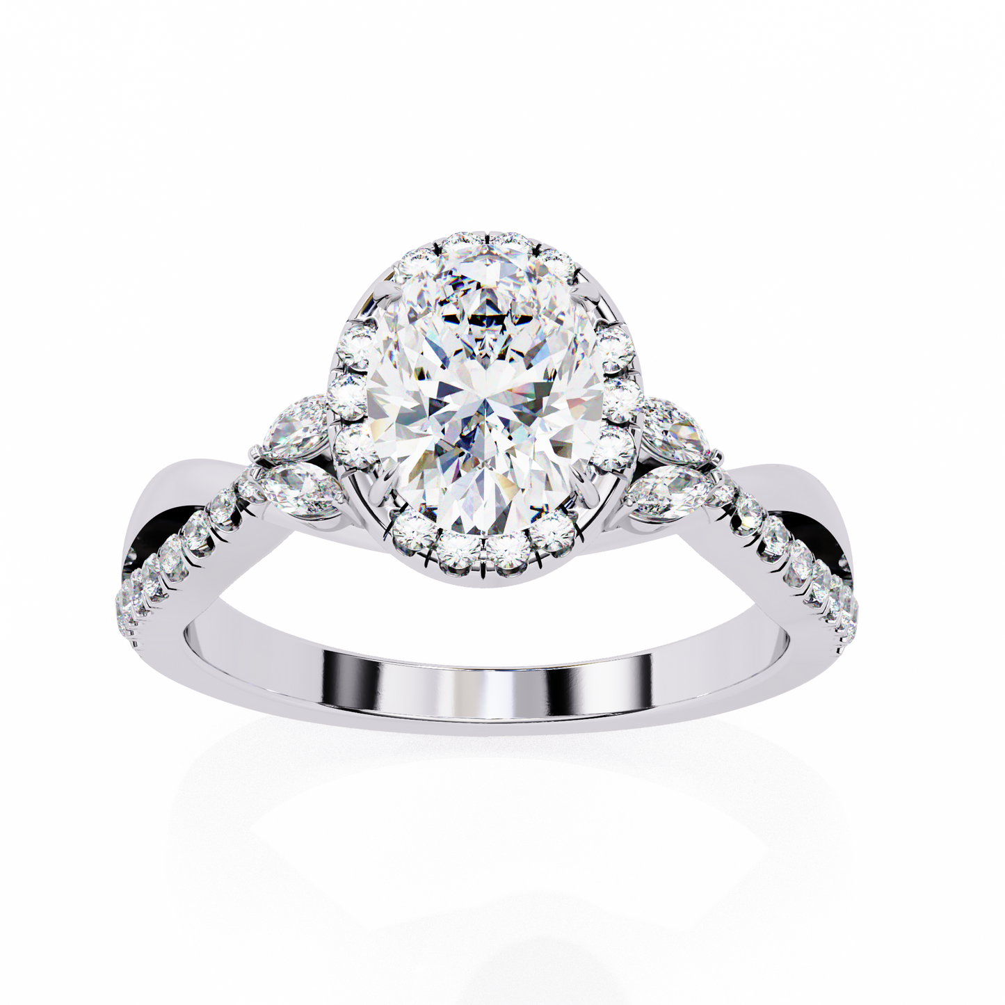 finora jewelry oval halo diamond engagement ring – twisted pavé band with pear accents – available in 10k, 14k gold (white, rose, yellow), 925 sterling silver & platinum