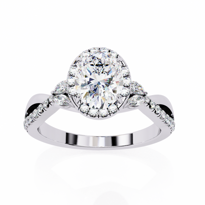 Finora Jewelry Oval Halo Diamond Engagement Ring – Twisted Pavé Band with Pear Accents – Available in 10K, 14K Gold (White, Rose, Yellow), 925 Sterling Silver & Platinum