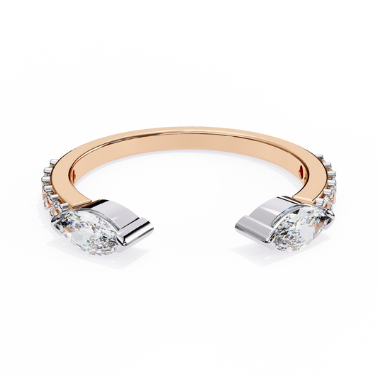 Marquise Cut Open Diamond Ring – Modern Bypass Design with Accent Stones in 925 Silver, 10K/14K Rose, White & Yellow Gold, or Platinum – Finora Contemporary Sparkle for Her