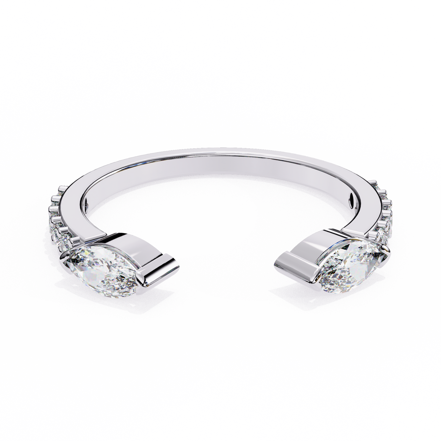 marquise cut open diamond ring – modern bypass design with accent stones in 925 silver, 10k/14k rose, white & yellow gold, or platinum – finora contemporary sparkle for her