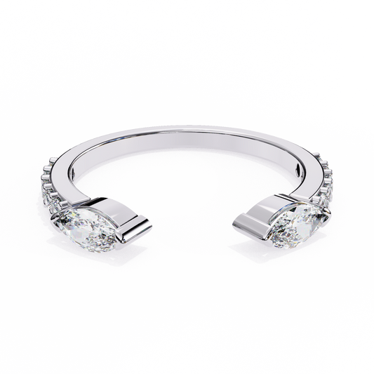 Marquise Cut Open Diamond Ring – Modern Bypass Design with Accent Stones in 925 Silver, 10K/14K Rose, White & Yellow Gold, or Platinum – Finora Contemporary Sparkle for Her