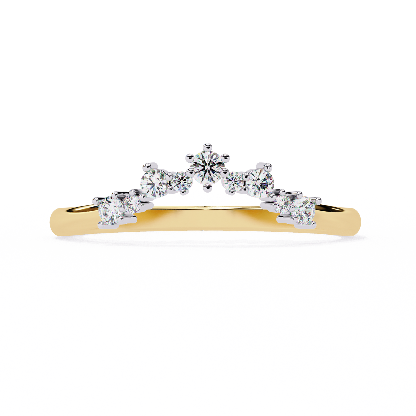 round cut tiara diamond wedding band – crown-inspired curved design in 925 silver, 10k/14k rose, white & yellow gold, or platinum – finora regal sparkle for her