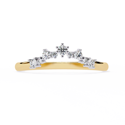 Round Cut Tiara Diamond Wedding Band – Crown-Inspired Curved Design in 925 Silver, 10K/14K Rose, White & Yellow Gold, or Platinum – Finora Regal Sparkle for Her