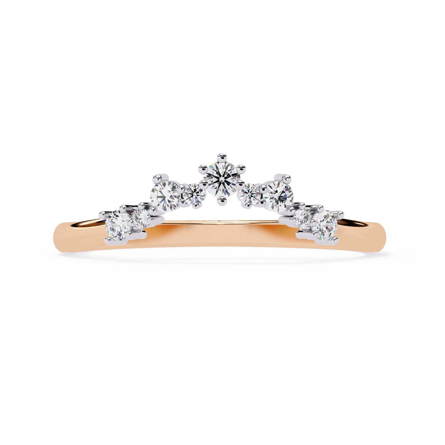 round cut tiara diamond wedding band – crown-inspired curved design in 925 silver, 10k/14k rose, white & yellow gold, or platinum – finora regal sparkle for her