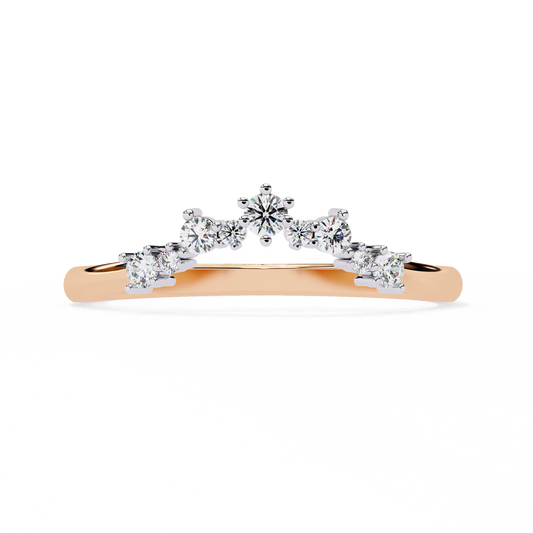 Round Cut Tiara Diamond Wedding Band – Crown-Inspired Curved Design in 925 Silver, 10K/14K Rose, White & Yellow Gold, or Platinum – Finora Regal Sparkle for Her