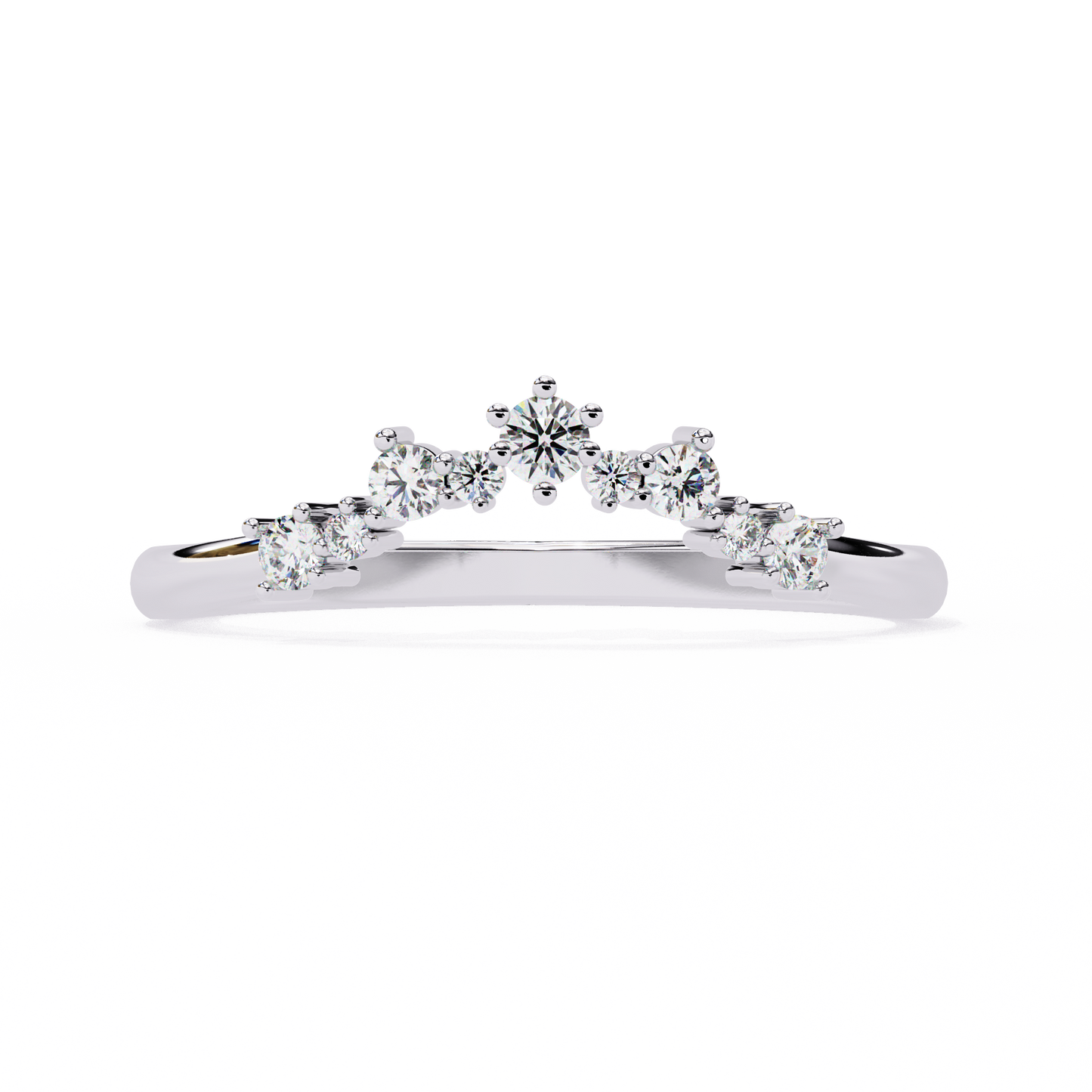 round cut tiara diamond wedding band – crown-inspired curved design in 925 silver, 10k/14k rose, white & yellow gold, or platinum – finora regal sparkle for her