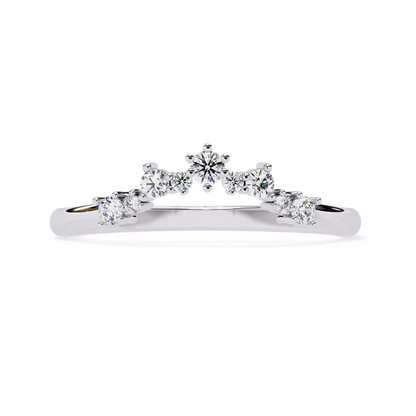 Round Cut Tiara Diamond Wedding Band – Crown-Inspired Curved Design in 925 Silver, 10K/14K Rose, White & Yellow Gold, or Platinum – Finora Regal Sparkle for Her
