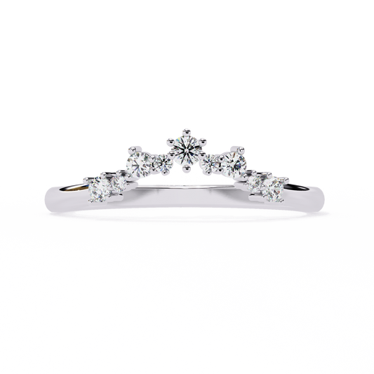 Round Cut Tiara Diamond Wedding Band – Crown-Inspired Curved Design in 925 Silver, 10K/14K Rose, White & Yellow Gold, or Platinum – Finora Regal Sparkle for Her