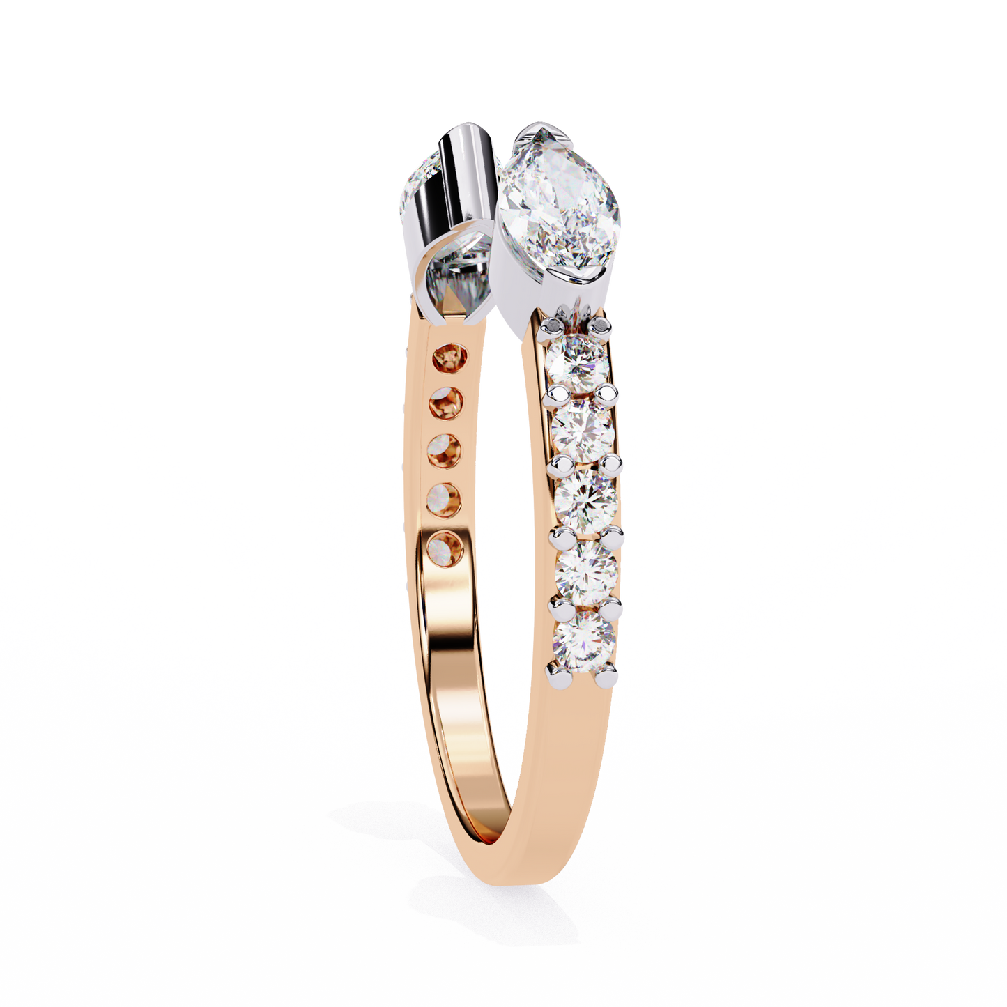 marquise cut open diamond ring – modern bypass design with accent stones in 925 silver, 10k/14k rose, white & yellow gold, or platinum – finora contemporary sparkle for her