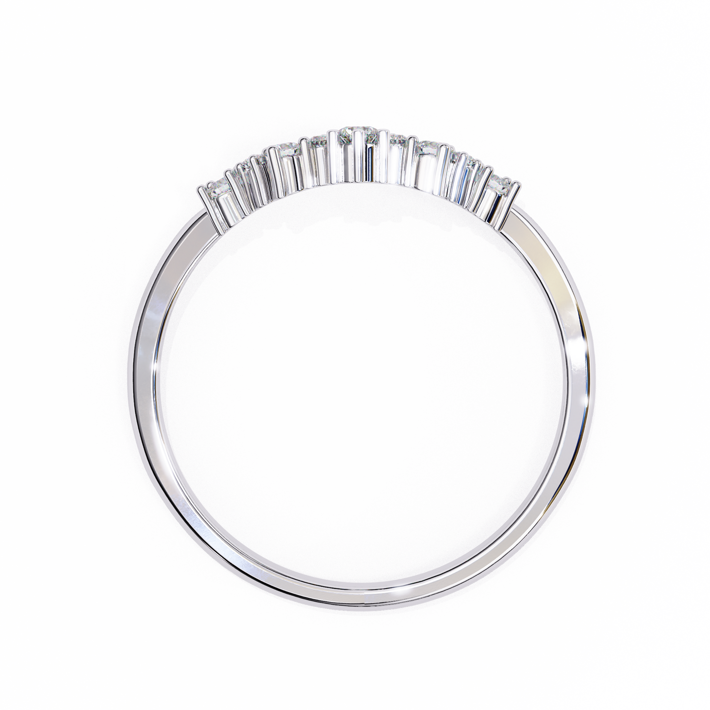 round cut tiara diamond wedding band – crown-inspired curved design in 925 silver, 10k/14k rose, white & yellow gold, or platinum – finora regal sparkle for her