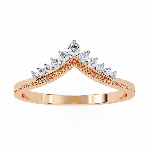 Chevron Crown Diamond Wedding Band – Milgrain V-Shape Tiara Design in 925 Silver, 10K/14K Rose, White & Yellow Gold, or Platinum – Finora Vintage Sparkle for Her