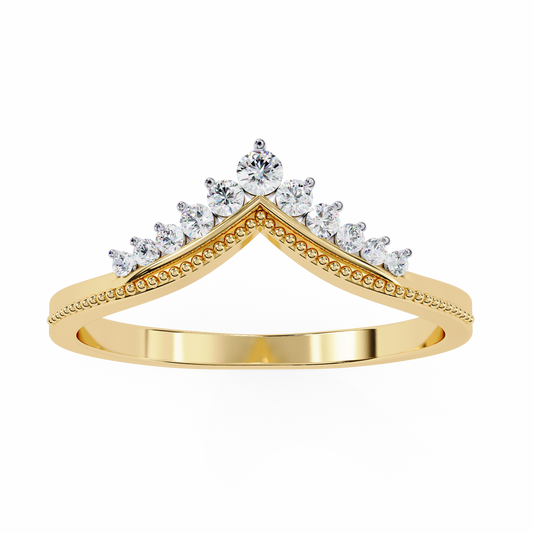 Chevron Crown Diamond Wedding Band – Milgrain V-Shape Tiara Design in 925 Silver, 10K/14K Rose, White & Yellow Gold, or Platinum – Finora Vintage Sparkle for Her