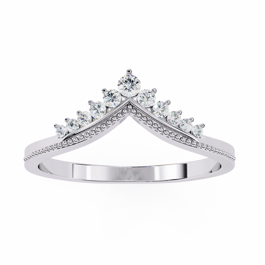 Chevron Crown Diamond Wedding Band – Milgrain V-Shape Tiara Design in 925 Silver, 10K/14K Rose, White & Yellow Gold, or Platinum – Finora Vintage Sparkle for Her