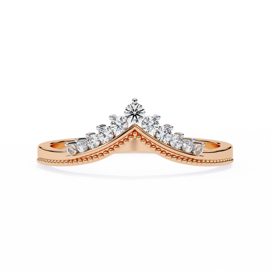 Chevron Crown Diamond Wedding Band – Milgrain V-Shape Tiara Design in 925 Silver, 10K/14K Rose, White & Yellow Gold, or Platinum – Finora Vintage Sparkle for Her