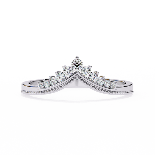 Chevron Crown Diamond Wedding Band – Milgrain V-Shape Tiara Design in 925 Silver, 10K/14K Rose, White & Yellow Gold, or Platinum – Finora Vintage Sparkle for Her
