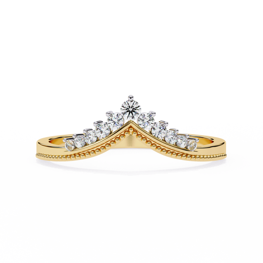 Chevron Crown Diamond Wedding Band – Milgrain V-Shape Tiara Design in 925 Silver, 10K/14K Rose, White & Yellow Gold, or Platinum – Finora Vintage Sparkle for Her