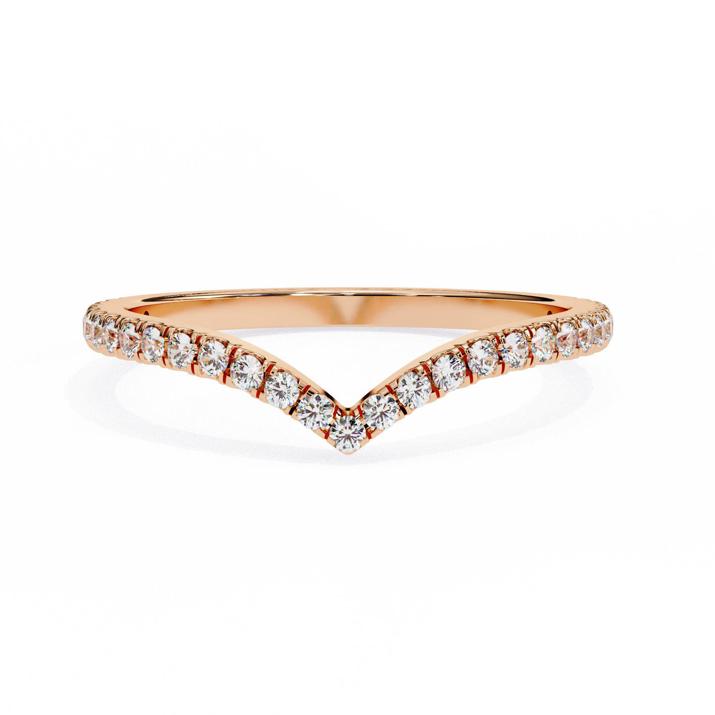 v-cut diamond chevron wedding band – sleek contour stackable ring in 925 silver, 10k/14k rose, white & yellow gold, or platinum – finora modern sparkle for her