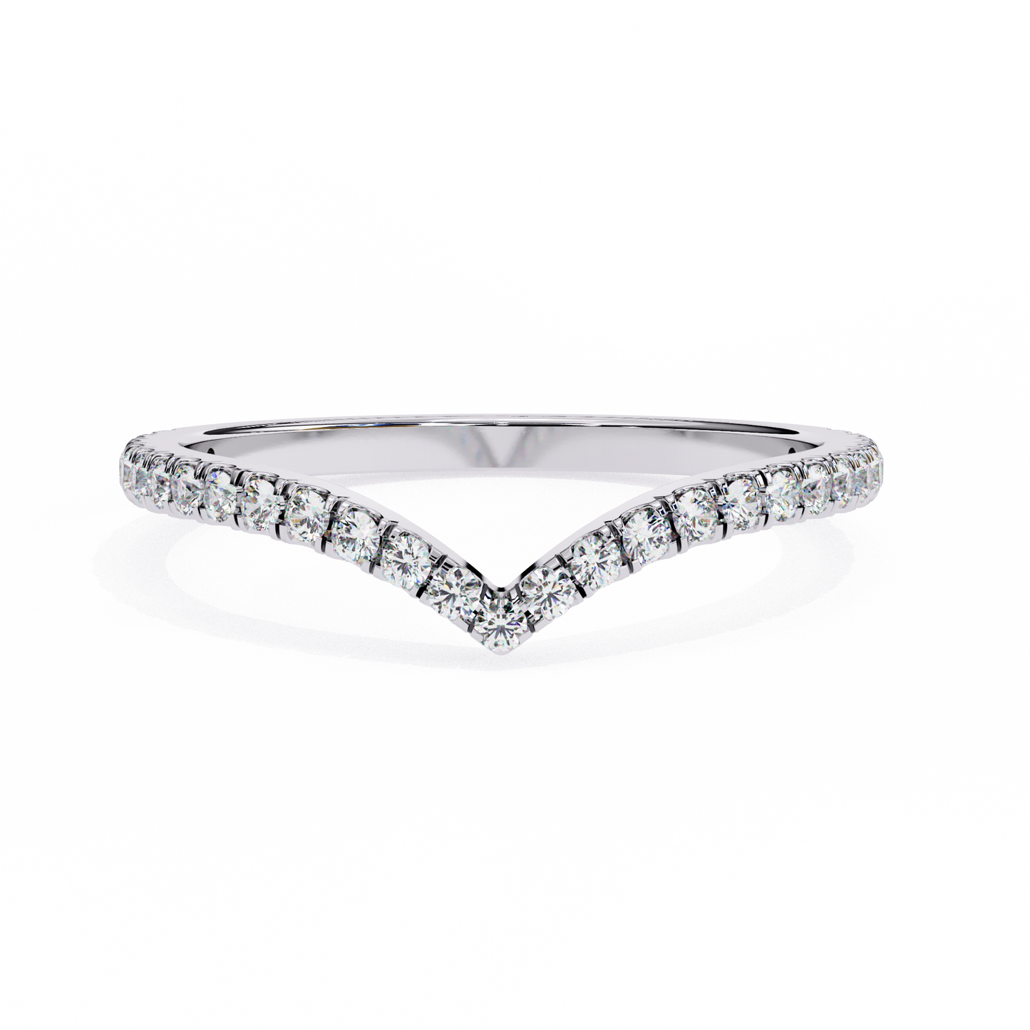 v-cut diamond chevron wedding band – sleek contour stackable ring in 925 silver, 10k/14k rose, white & yellow gold, or platinum – finora modern sparkle for her