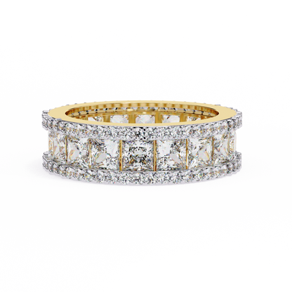 Princess-Cut Diamond Triple Row Wedding Band – Bold Eternity Ring for Couples in Silver, Gold & Platinum – Finora Radiant Glamour Statement