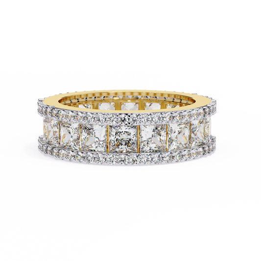 Princess-Cut Diamond Triple Row Wedding Band – Bold Eternity Ring for Couples in Silver, Gold & Platinum – Finora Radiant Glamour Statement