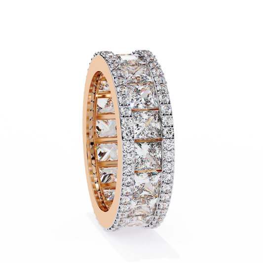 Princess-Cut Diamond Triple Row Wedding Band – Bold Eternity Ring for Couples in Silver, Gold & Platinum – Finora Radiant Glamour Statement