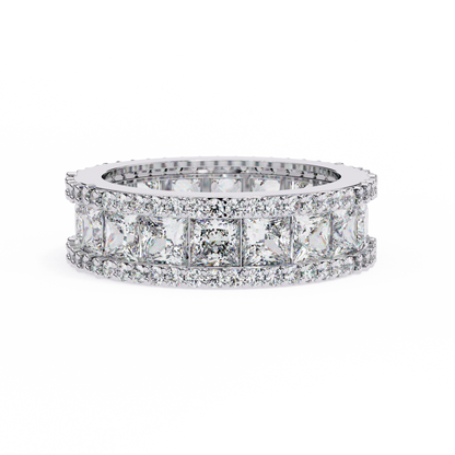 Princess-Cut Diamond Triple Row Wedding Band – Bold Eternity Ring for Couples in Silver, Gold & Platinum – Finora Radiant Glamour Statement