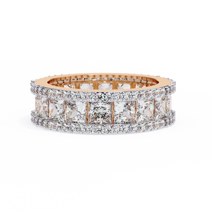Princess-Cut Diamond Triple Row Wedding Band – Bold Eternity Ring for Couples in Silver, Gold & Platinum – Finora Radiant Glamour Statement