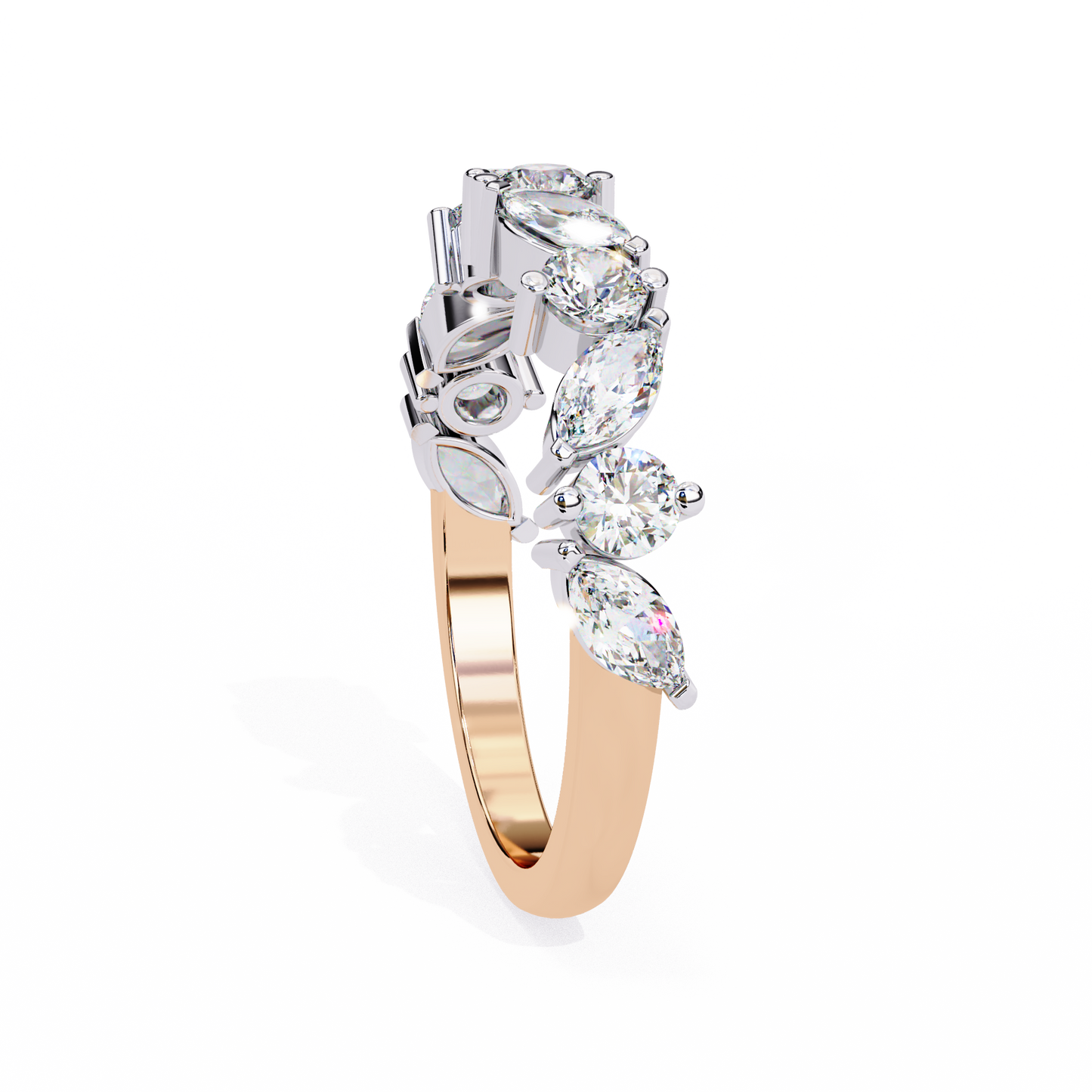 marquise & round diamond crown ring – regal wedding or anniversary band for her – finora luxe sparkle