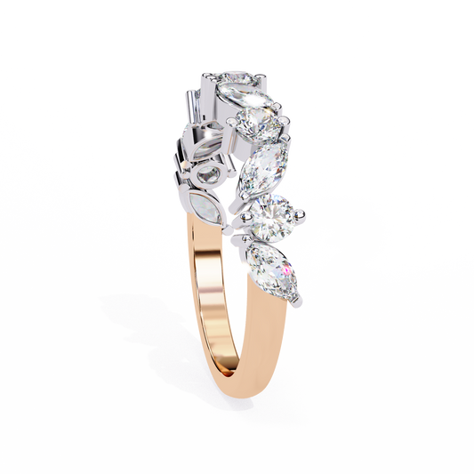 Marquise & Round Diamond Crown Ring – Regal Wedding or Anniversary Band for Her – Finora Luxe Sparkle