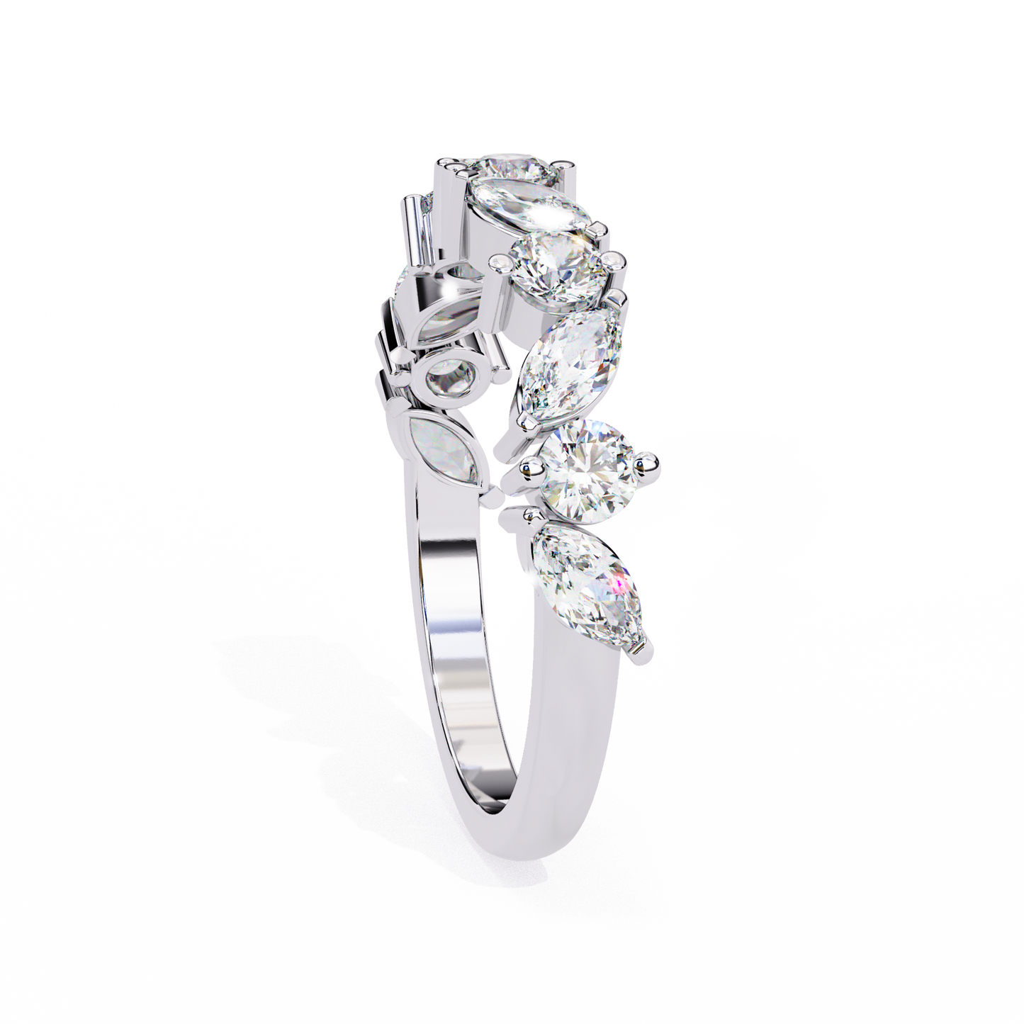 marquise & round diamond crown ring – regal wedding or anniversary band for her – finora luxe sparkle