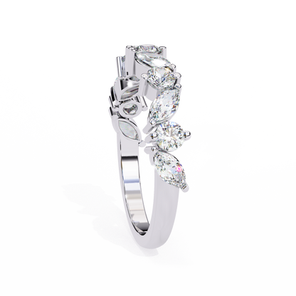 Marquise & Round Diamond Crown Ring – Regal Wedding or Anniversary Band for Her – Finora Luxe Sparkle