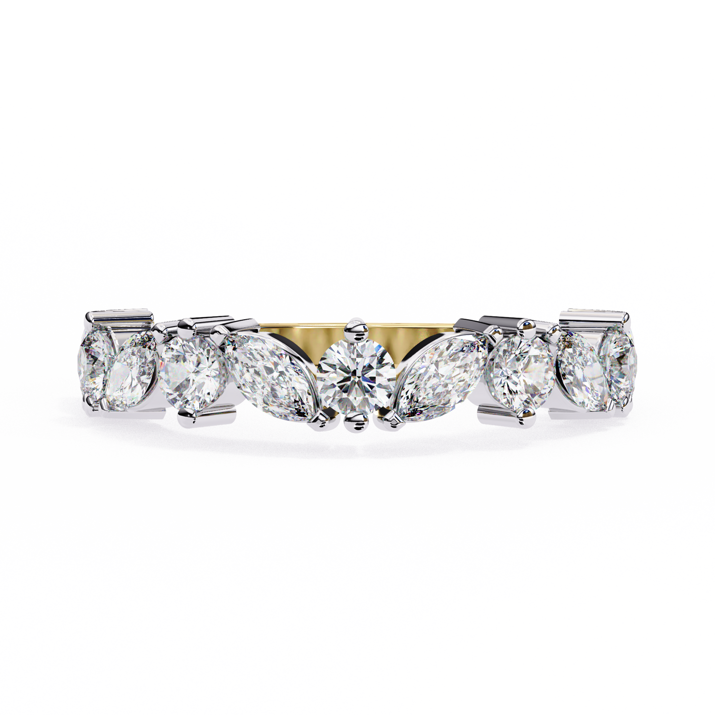 marquise & round diamond crown ring – regal wedding or anniversary band for her – finora luxe sparkle