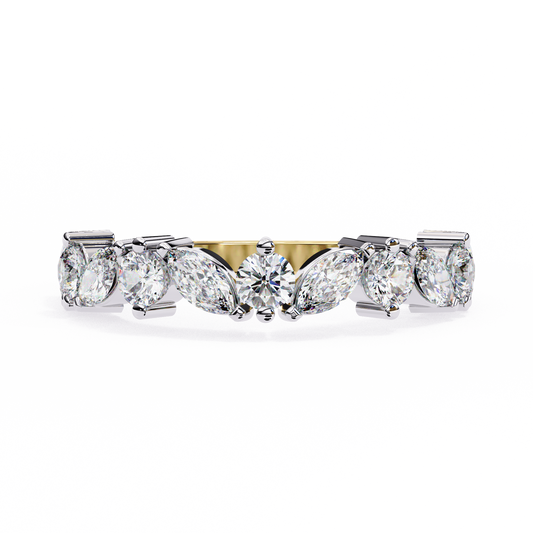 Marquise & Round Diamond Crown Ring – Regal Wedding or Anniversary Band for Her – Finora Luxe Sparkle