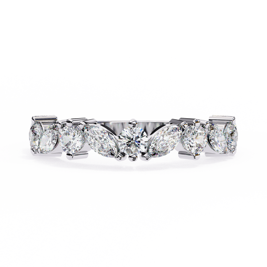 Marquise & Round Diamond Crown Ring – Regal Wedding or Anniversary Band for Her – Finora Luxe Sparkle