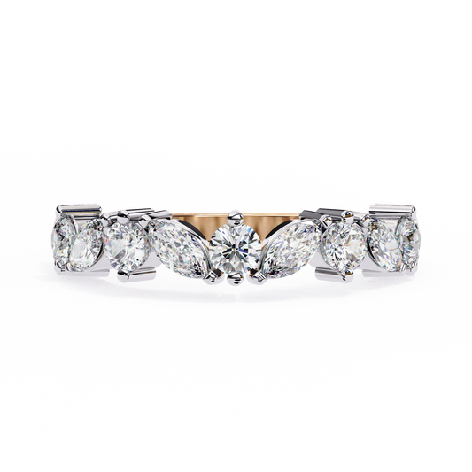 Marquise & Round Diamond Crown Ring – Regal Wedding or Anniversary Band for Her – Finora Luxe Sparkle