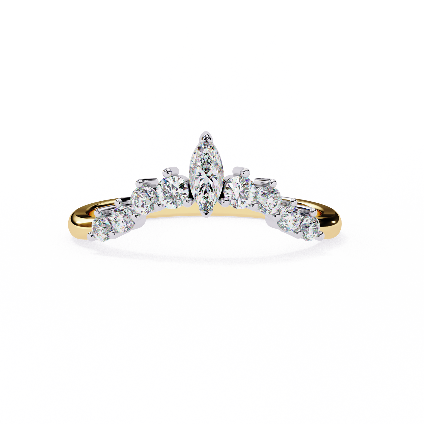 marquise crown diamond ring – chevron wedding or stacking band for her – finora luxe sparkle