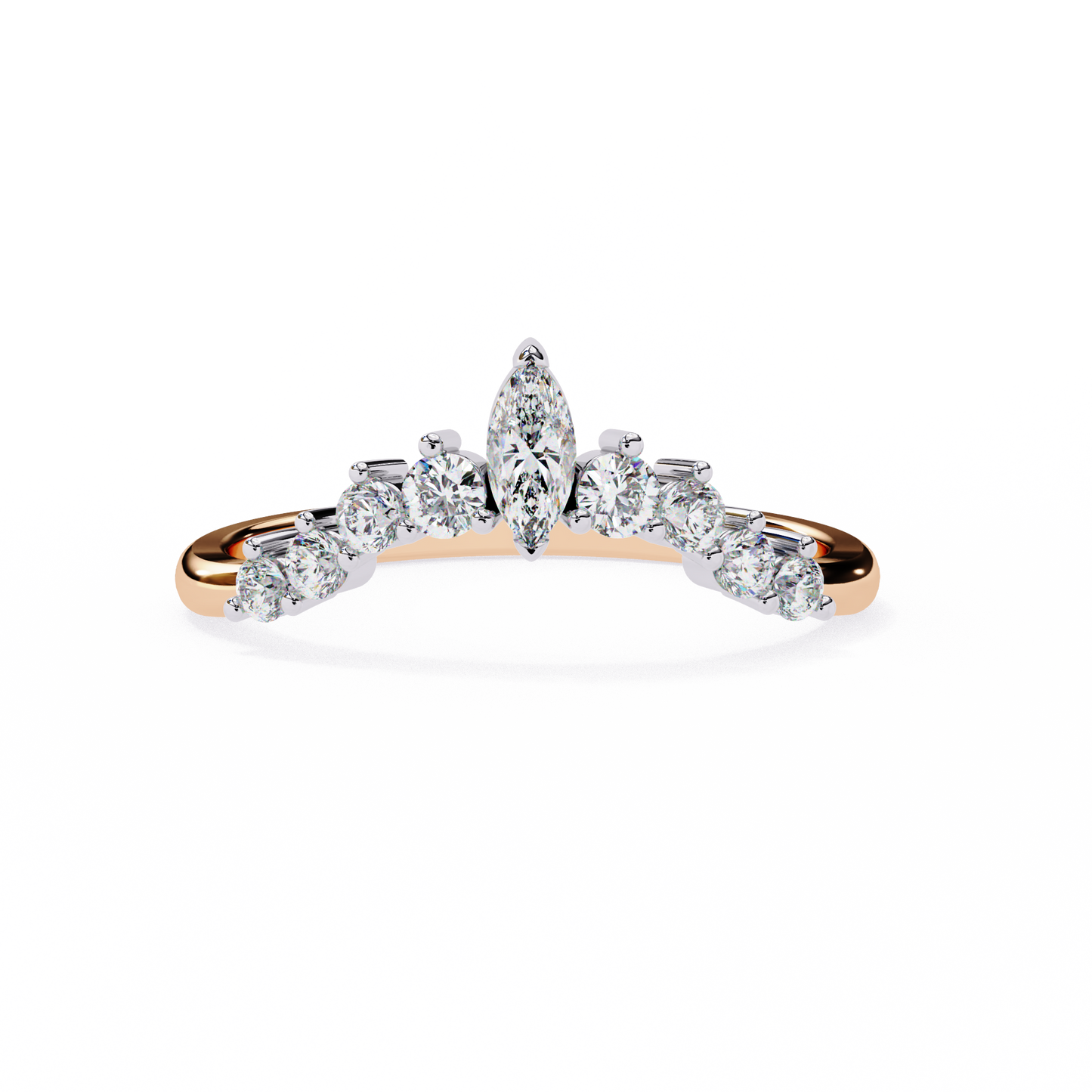 marquise crown diamond ring – chevron wedding or stacking band for her – finora luxe sparkle