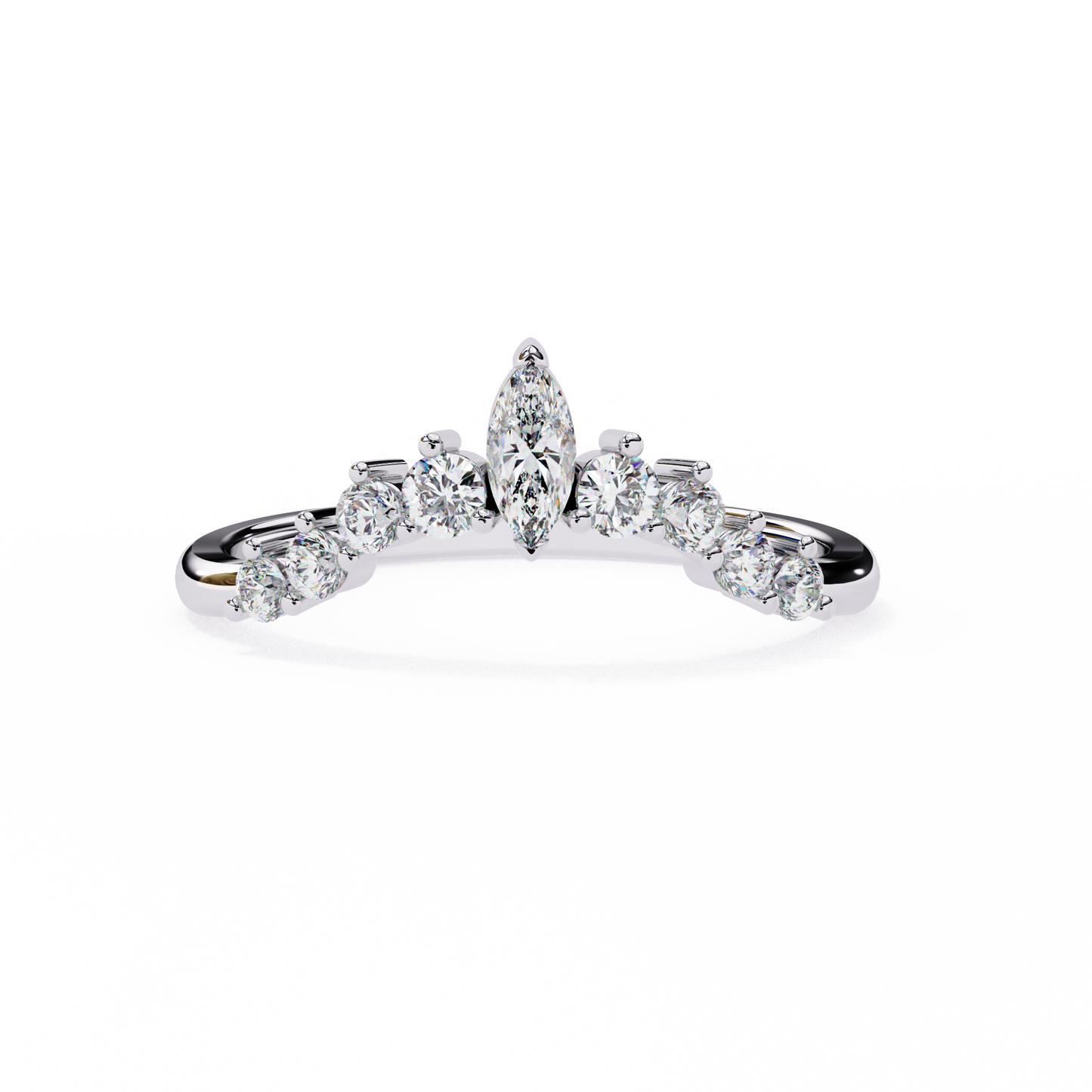 marquise crown diamond ring – chevron wedding or stacking band for her – finora luxe sparkle