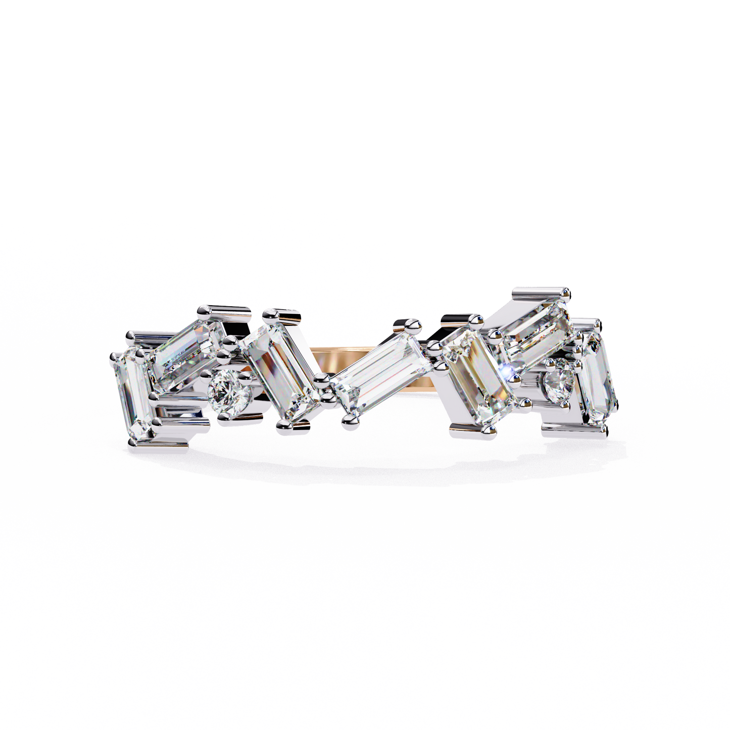 zig-zag baguette & round diamond ring – modern geometric glam – finora jewelry