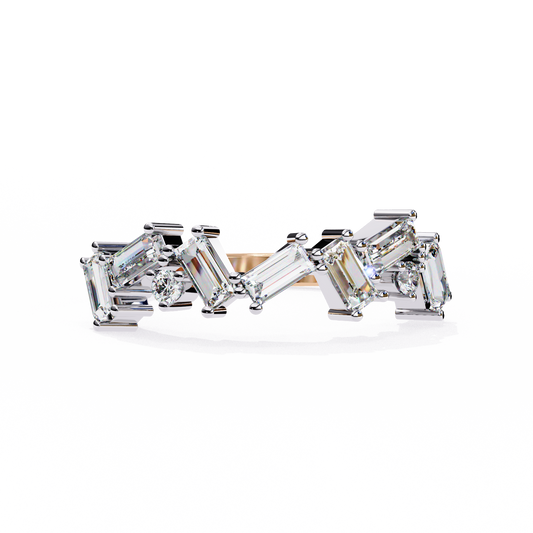 Zig-Zag Baguette & Round Diamond Ring – Modern Geometric Glam – Finora Jewelry