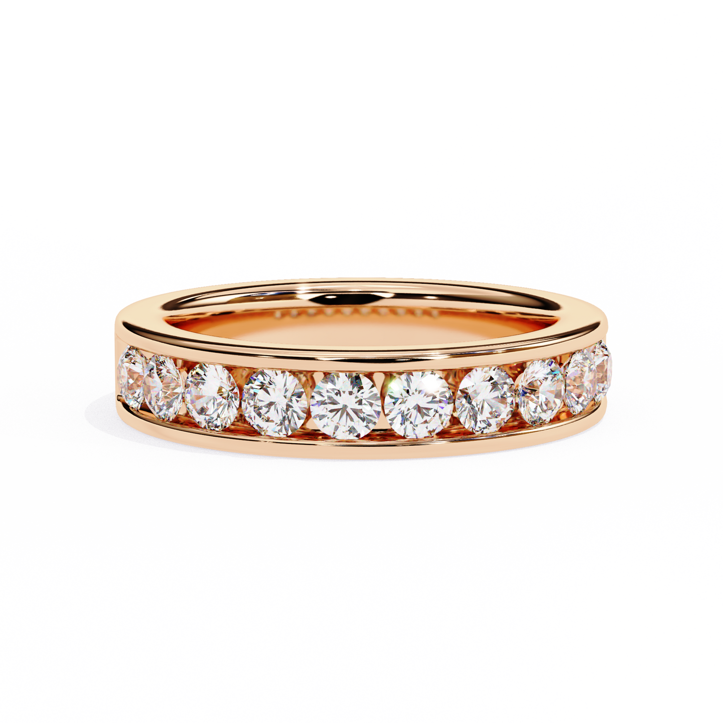round diamond channel-set eternity band – modern elegance in 925 silver, 10k/14k gold (rose, white, yellow), or platinum – finora signature sparkle
