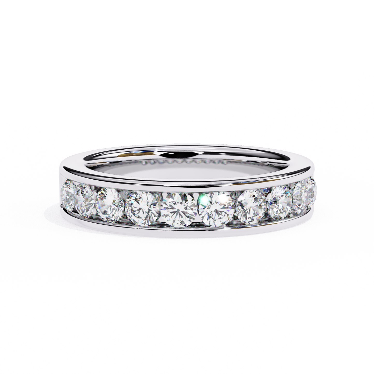 round diamond channel-set eternity band – modern elegance in 925 silver, 10k/14k gold (rose, white, yellow), or platinum – finora signature sparkle