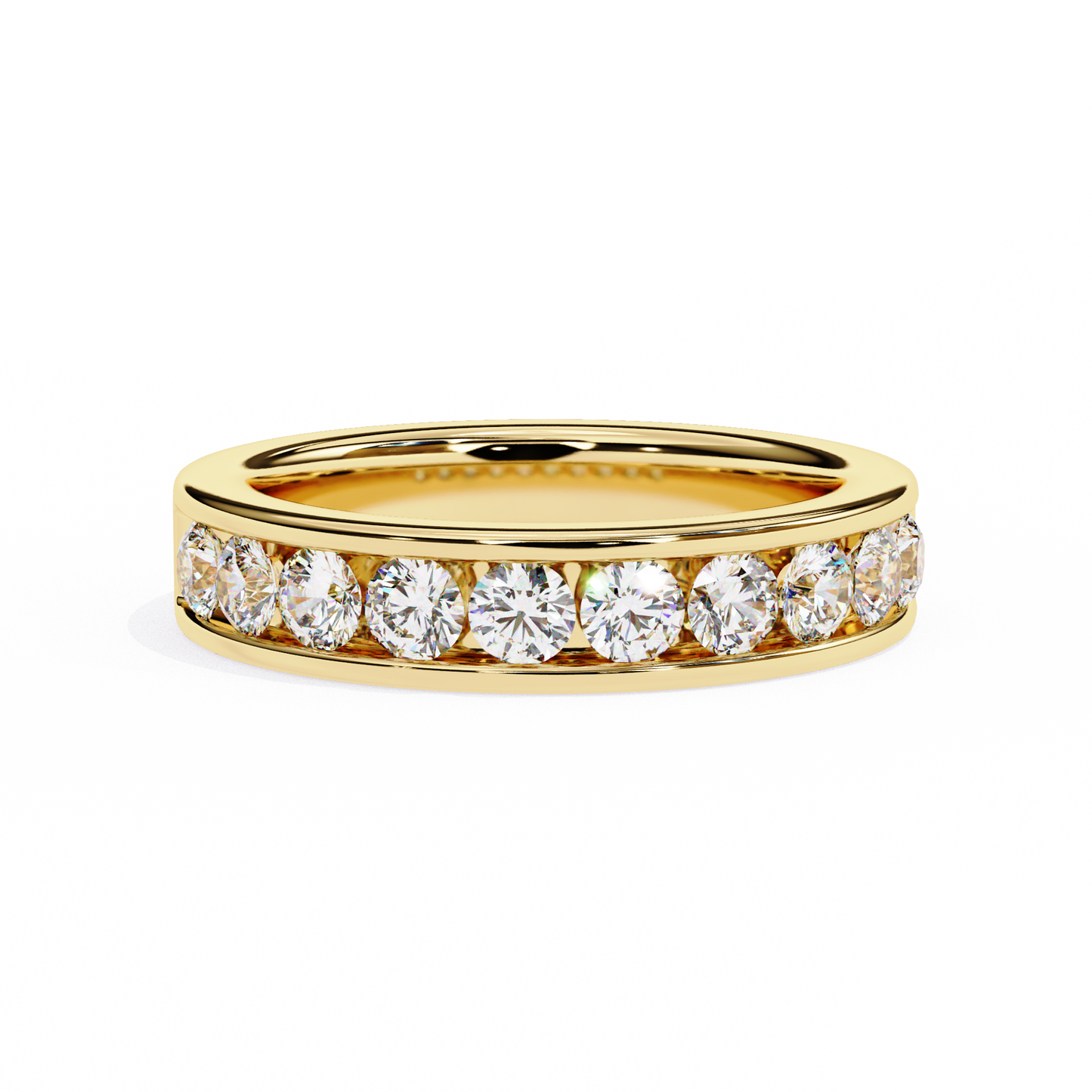 round diamond channel-set eternity band – modern elegance in 925 silver, 10k/14k gold (rose, white, yellow), or platinum – finora signature sparkle
