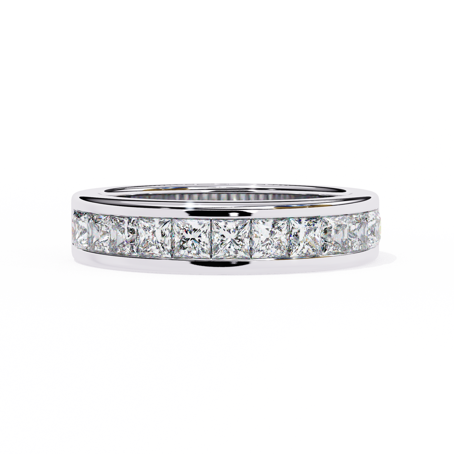princess-cut diamond channel-set eternity band – sleek radiance in platinum – finora modern classic
